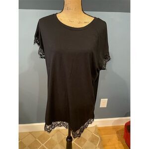Ava & Viv  Black Lace Trim Short Sleeve Tunic Top Size 1X